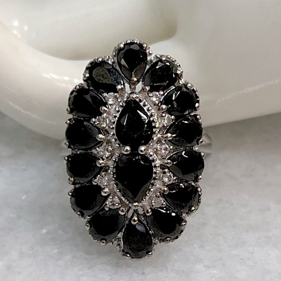Shungite White Zircon Sterling Silver Triple Split Statement Ring - Picture 1 of 13